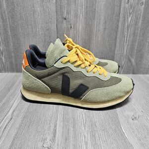 Veja Men's Light Green and Black Athletic Sneakers with Yellow Laces